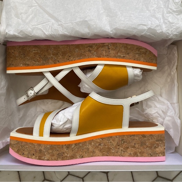 Robert Clergerie Umal Talco Blanc Agneau Soleil Yellow White Sandals 8.5 NWT - Picture 13 of 16